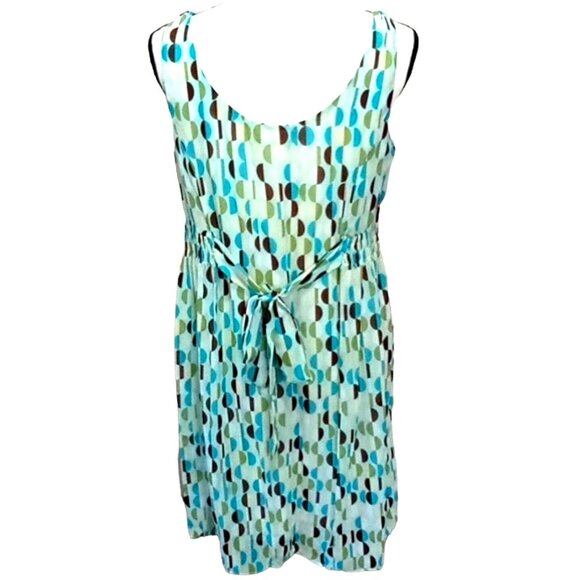 Blu Sage Chiffon Dress Sz 10 Colorful Blue Sheer Overlay Geometric Circles - Picture 3 of 8